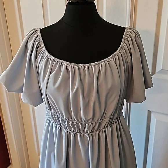 Merikeety blue off the shoulder dress, has side pockets. - Picture 2 of 8